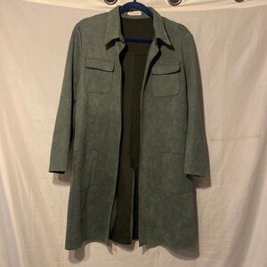 Solitaire Sage Green Vegan Suede Open Front Jacket  Medium